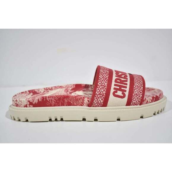 Christian Dior Dway Red Logo Toile De Jouy Platform Slide Mule Flat Sandal 37 - Picture 2 of 12